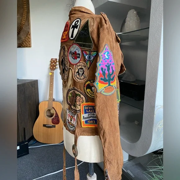 Giorgio Brato Suede Vintage Patches Biker Jacket Agatha NYC festival 60s 70s - Picture 2 of 16